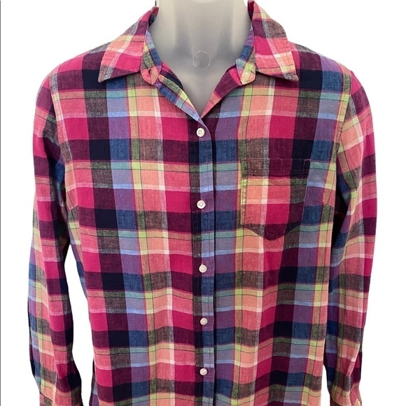 GAP Tops - GAP Boyfriend Fit Colorful Plaid Long Sleeve Shirt Women SP Small Petite